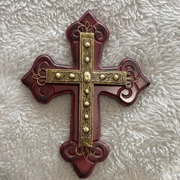 Hobby Lobby Red and Gold Wall Cross - Picture 1 of 5